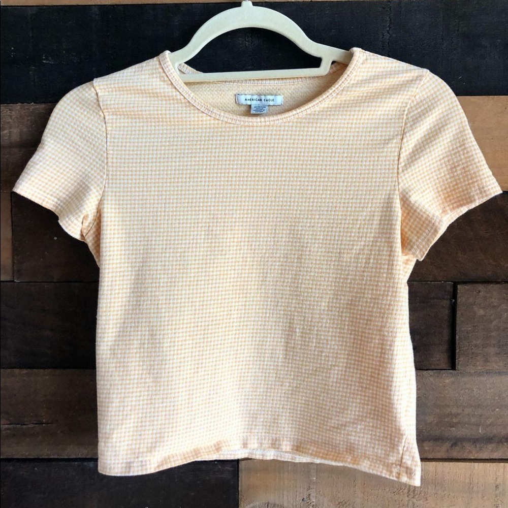 American Eagle Yellow Plaid Cropped Tee